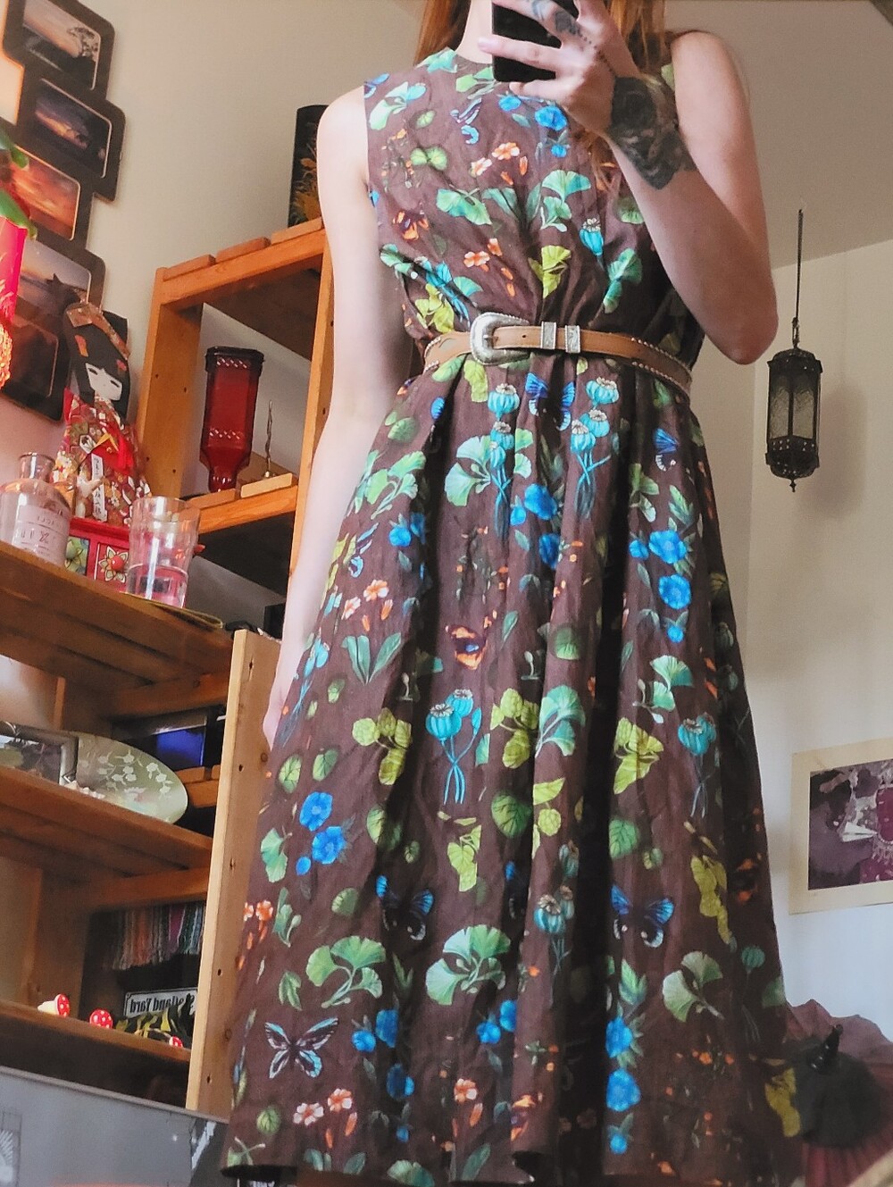 J. Mclaughlin Sleeveless Brown Buttefly Floral Silk Blend Maxi Dress - Size S